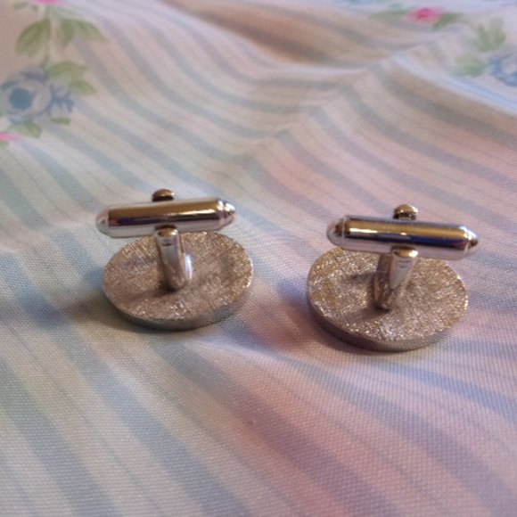 Vintage Shields Silver Tone Blue Stone Cuff Links - Picture 3 of 5